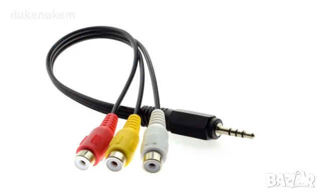 НОВ! 3.5mm AUX към 3 RCA AV Композитен кабел 20 см аудио видео AV Video, снимка 3 - Други - 47197132