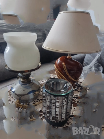 4бр. настолни нощни лампи кристал,керамика,стъкло,текстил