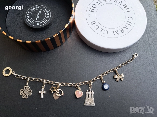 сребърна гривна Thomas sabo Charm club със 7 талисманчета , снимка 3 - Гривни - 52591377