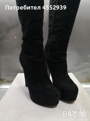 Велурени ботуши на ток и платформа , снимка 5 - Дамски ботуши - 52958069