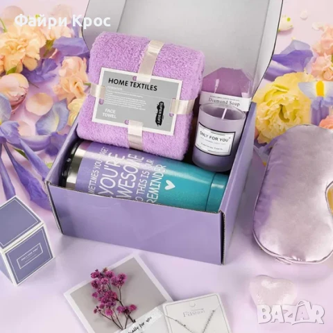 Подаръчен комплект за жена, 10 части, идея за подарък, Одеяло, Чаша, Чорапи - Лавандула, снимка 2 - Подаръци за жени - 50643896