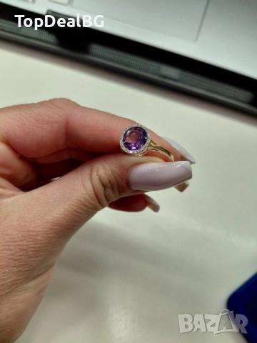 Златен пръстен с ДИАMAНТИ и ТАНЗАНИТ, снимка 2 - Пръстени - 53964603