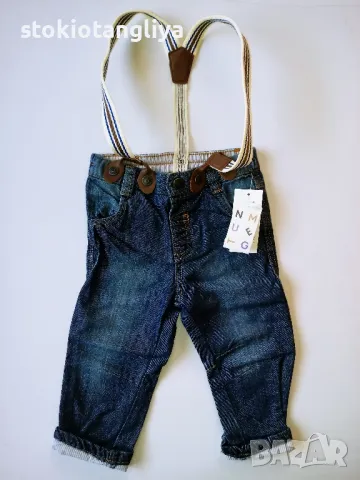 Бебешки дънки с тиранти за момче, 9-12 месеца, 74-80 см