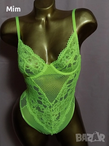 S Неоново жълто дантелено боди , снимка 3 - Бельо - 52917137