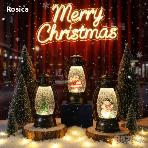Ретро LED коледен фенер с падащ сняг – магическа светлина и празничен уют