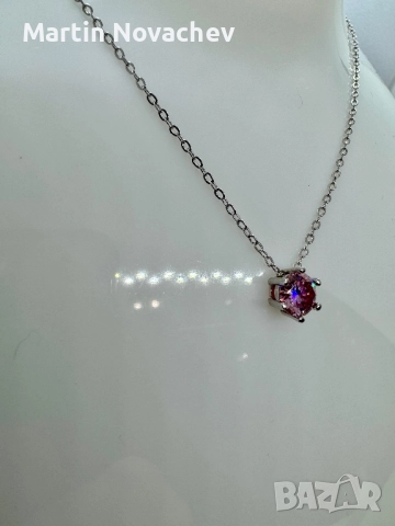 Сребърно колие с мойсанит (Диамант) 1 карат, снимка 3 - Колиета, медальони, синджири - 52944028