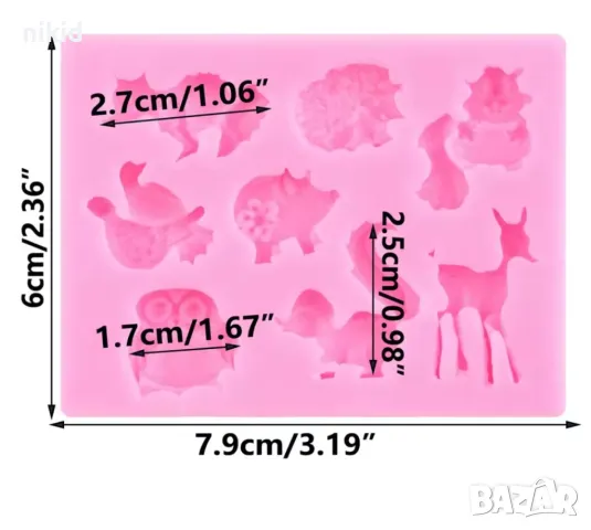 Малки горски животни сърна прасе бухал таралеж катерица енот силиконов молд форма украса фондан, снимка 4 - Форми - 26607387