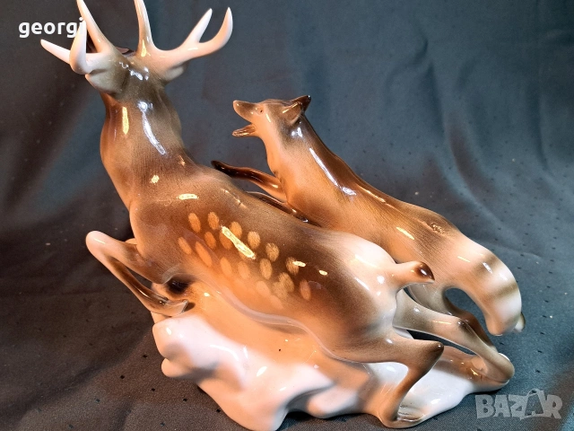 порцеланова статуетка Royal Dux Czechoslovakia елен , снимка 11 - Статуетки - 54175198