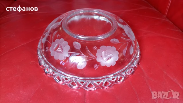 Две стъклени фруктиери, ръчна гравюра, снимка 7 - Прибори за хранене, готвене и сервиране - 51328303