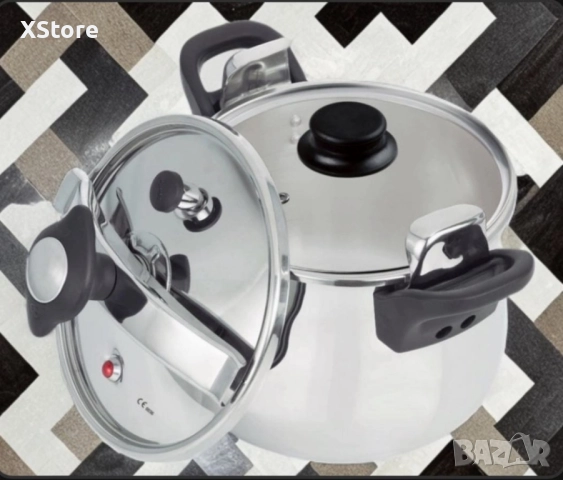 Тенджера под налягане Rosberg, 5л/7л/9л, Индукция, Неръждаема стомана, Стъклен и метален капак, снимка 4 - Съдове за готвене - 52507721