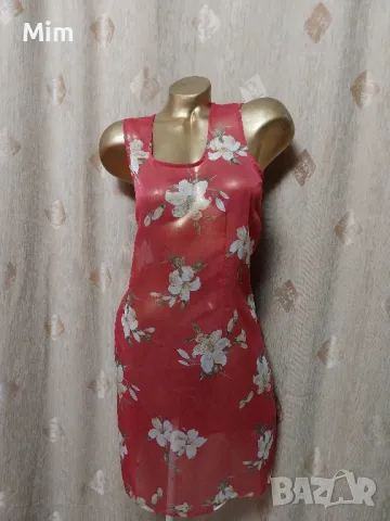 FRANSA XL Ефирна прозрачна, червена рокля на цветя , снимка 2 - Рокли - 50076435