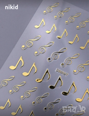 3 вида нота ноти музика самозалепващи лепенки ваденки за нокти маникюр декорация, снимка 3 - Продукти за маникюр - 52125863