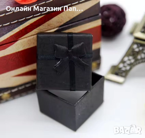 Хартиена кутия с панделка – за пръстени и обеци, снимка 2 - Други - 52352507