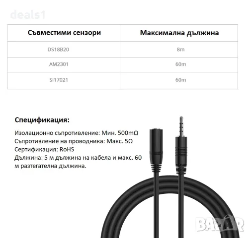 SONOFF AL560 5M Сензорен Удължителен Кабел 2.5mm Audio Jack, снимка 6 - Друга електроника - 47703076