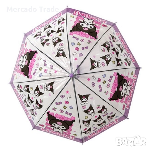 Автоматичен чадър за деца Mercado Trade, Прозрачен лилав, Kuromi, 66см, снимка 2 - Чадъри - 52446608