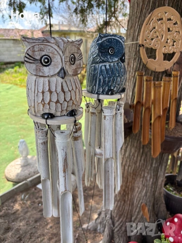 Вятърен звънец от дърво и бамбук Бухалче, снимка 3 - Декорация за дома - 54156937