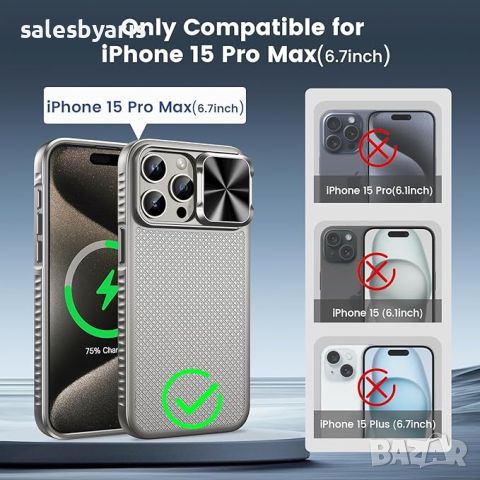 HWeggo за iPhone 15 Pro Max - Магнитен, MagSafe, Степен на Удароустойчивост, 6.7", Титаний., снимка 6 - Калъфи, кейсове - 45143267