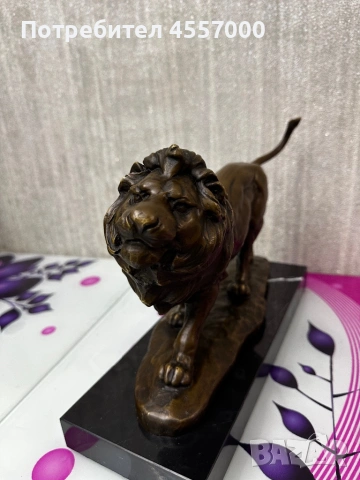 Авторска бронзова скулптура „Крачещ лъв“ – масивен бронз, подпис Barye, снимка 5 - Антикварни и старинни предмети - 53406405