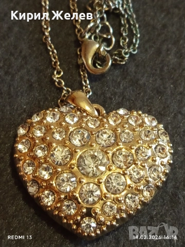 Колие с висулка във формата на сърце с инкрустирани кристали 51816, снимка 2 - Колиета, медальони, синджири - 53476621