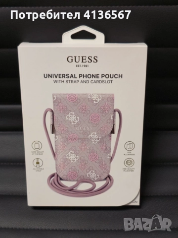 Дамска мини чанта GUESS за телефон – розова, оригинална, нова, снимка 3 - Чанти - 52340790
