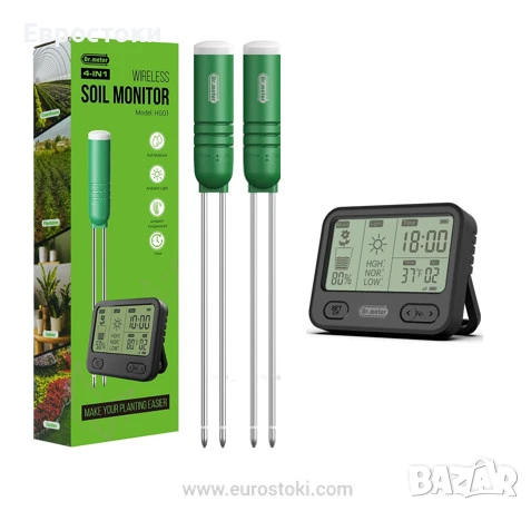 Dr.meter 4-в-1 безжичен тестер за почва, 2 сонди + LCD дисплей, монитор за температура/ светлина, снимка 1