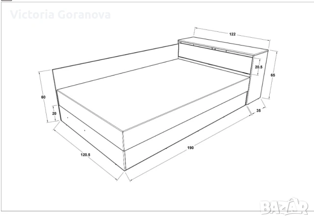 Комплект легло Приста с ракла и нощно шкафче, снимка 3 - Спални и легла - 53944028
