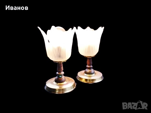 ЦЕНА - 25€. Комплект от 2 лампи Матирани абажури с Лалета, снимка 2 - Настолни лампи - 51426637