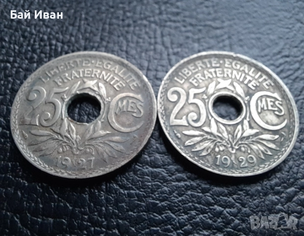 Стара монета 25 сантима 1927 г. и 1929 г. Франция - красиви !, снимка 5 - Нумизматика и бонистика - 42219448
