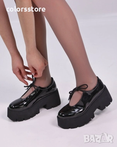 Обувки на платформа - черен лак - NF30 