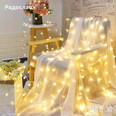 Светещи коледни LED лампички със звездички с щепсел.., снимка 3 - Декорация за дома - 51979326