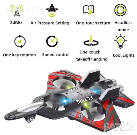 Дрон-самолет FLYING CLUB 2.4GHz с LED светлини, дистанционно управление, функции за въртене и автома, снимка 2 - Дронове и аксесоари - 51059652