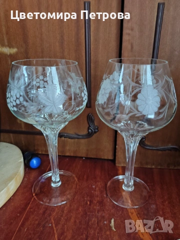 Комплект два броя кристални чаши за вино снежна гравировка, снимка 2 - Други - 53204391