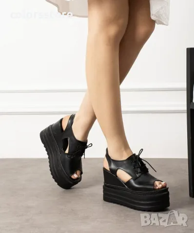 Сандали на платформа - черна кожа - SJN88
