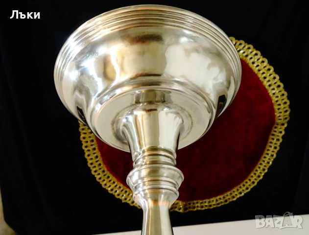 Посребрен троен свещник,чиста мед,35 см.,1.1 кг. , снимка 8 - Антикварни и старинни предмети - 54101805