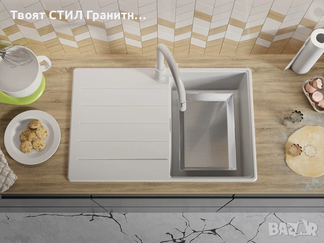 Бяла кухненска гранитна мивка Копенхаген 780х500 Top 45, снимка 6 - Мивки - 51139994
