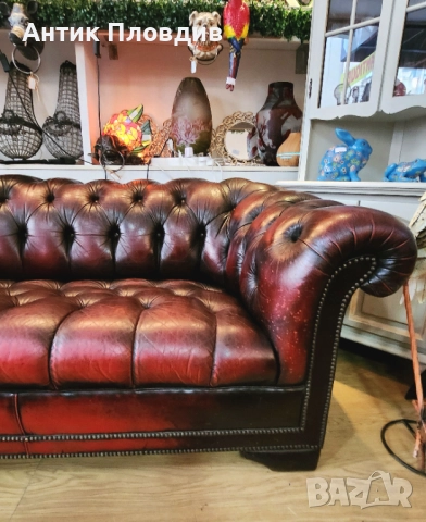 Кожен диван Chesterfield – тъмно бордо, снимка 11 - Дивани и мека мебел - 52849529