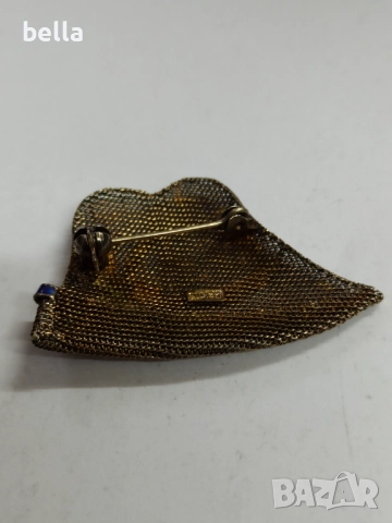 Стилна и елегантна антикварна сребърна брошка с позлата и клетъчен емайл,маркировка отзад- , снимка 5 - Антикварни и старинни предмети - 52676242