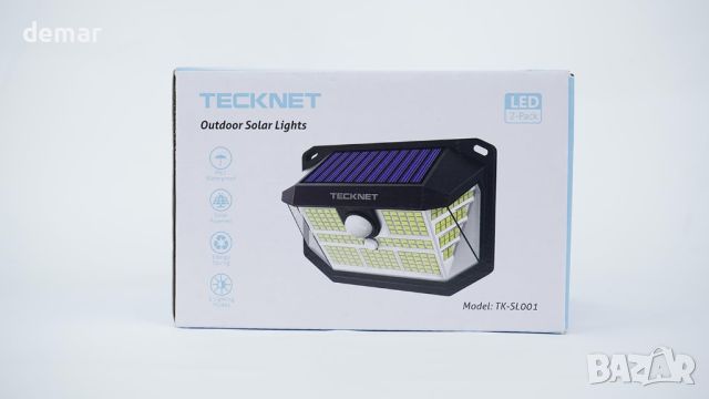 TECKNET Външна соларна лампа 231 LED, 3 режима на сензор за движение, стенна лампа, 2 броя, снимка 8 - Соларни лампи - 45608596