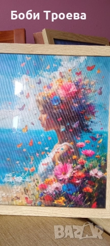 Мечтателна пеперуда и момиче с цветя,, снимка 2 - Картини - 51997592