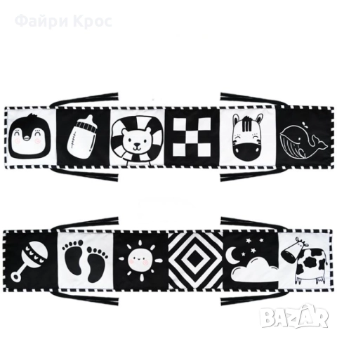 Монтесори комплект черно бяли контрастни карти (20бр), сензорни играчки висулка, шумяща кърпичка 0-6, снимка 5 - Образователни игри - 52749959