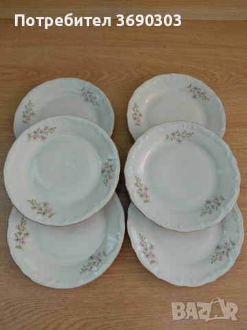 Български порцелан 6 броя десертни чинии Розова Мащерка на Изида, цена 10 евро общо всички, снимка 3 - Чинии - 53779745