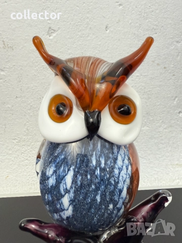 Стъклена фигурка на бухал в стил Мурано. №7645, снимка 3 - Колекции - 52561765