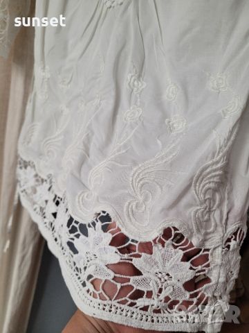  ESPRIT Бяла памучна риза с БРОДЕРИИ!!- 38 размер, снимка 8 - Ризи - 46428526