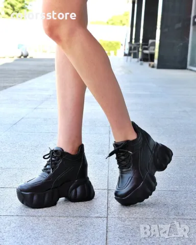 Кецове на платформа - черна кожа - PA90, снимка 2 - Кецове - 50396248