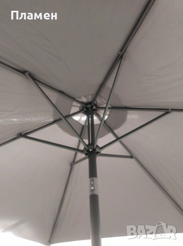 Сгъваем градински чадър ветроустойчив в сив цвят с ръчен механизъм, диаметър 2.7 м 6 спици сив цвят, снимка 7 - Градински мебели, декорация  - 53721439