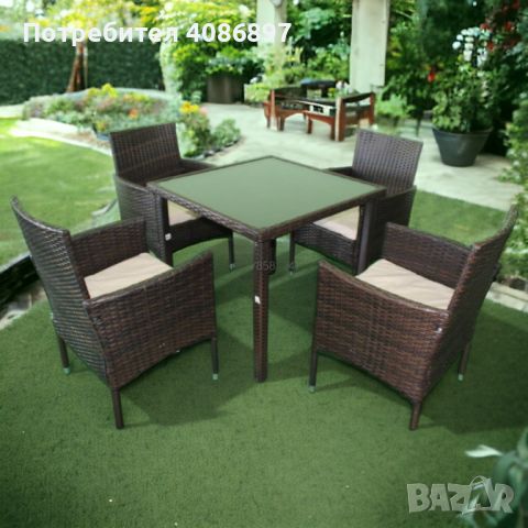 Ратанов Комплект 4 Стола + МАСА (черни), снимка 3 - Други - 45580472
