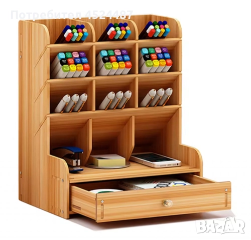 Дървен органайзер за бюро с чекмедже и многосекционно съхранение, снимка 14 - Други стоки за дома - 52620934
