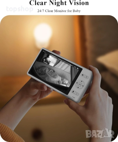 Нов WUUK 2K видео бебефон, 5.5'' с 360° PTZ цветен дисплей с широкоъгълно заснемане 135°, батерия..., снимка 3 - Бебефони - 51707189