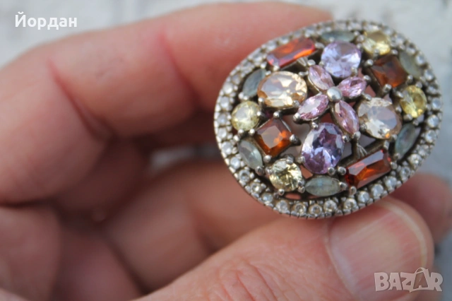 Дамски сребърен пръстен с полускъпоценни камъни, снимка 10 - Пръстени - 53877737