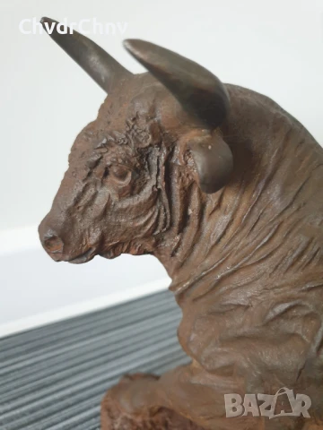 чугунена статуетка 31см-5кг/голяма стара скулптура/метална желязна фигура на бик, снимка 4 - Антикварни и старинни предмети - 51301245
